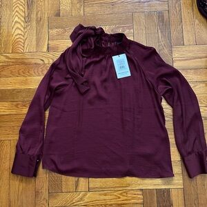 Who What Wear Burgundy Blouse with Bow Detail